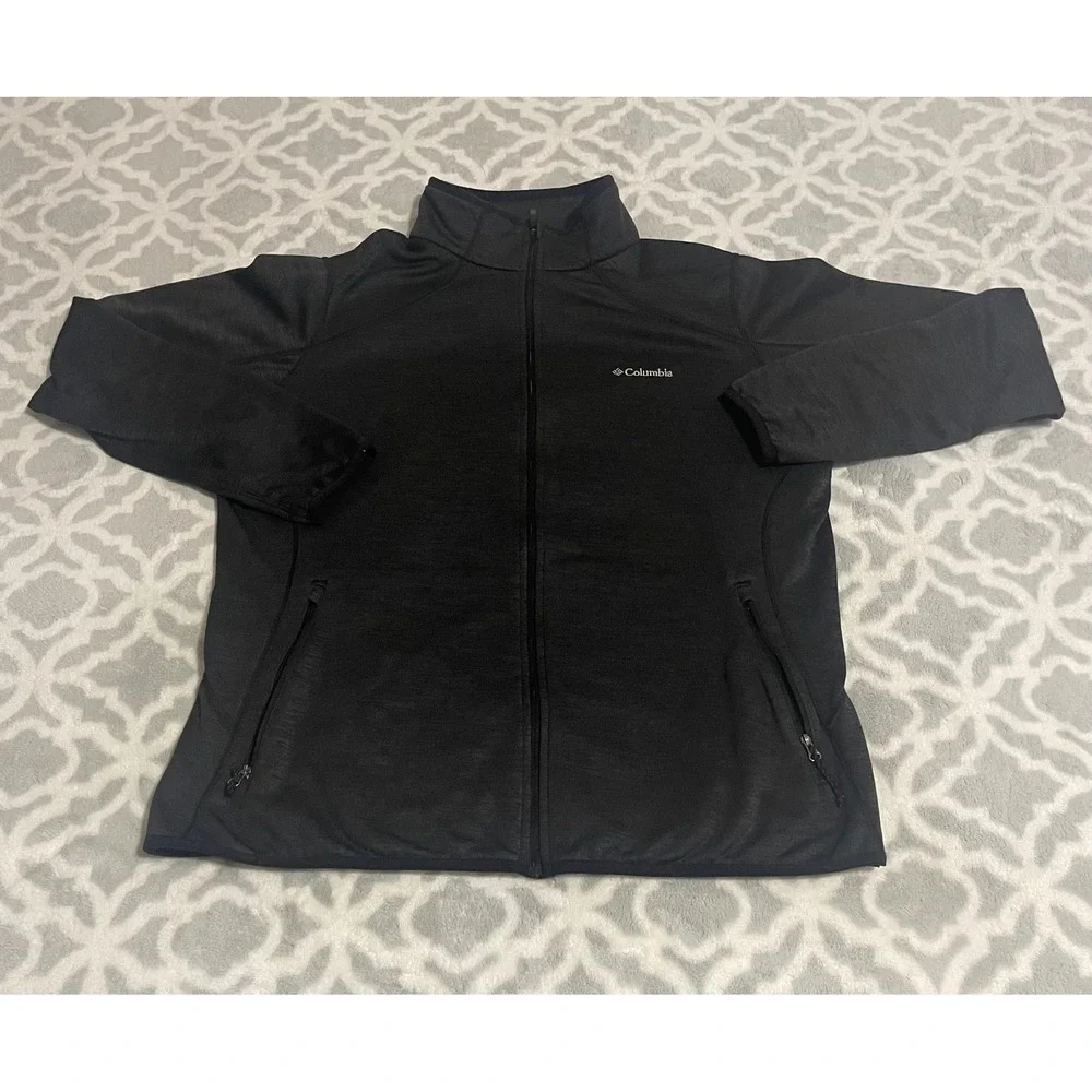 Columbia Womens XL Full Zip Fleece Jacket Charcoal Heather Black Mock Neck XL